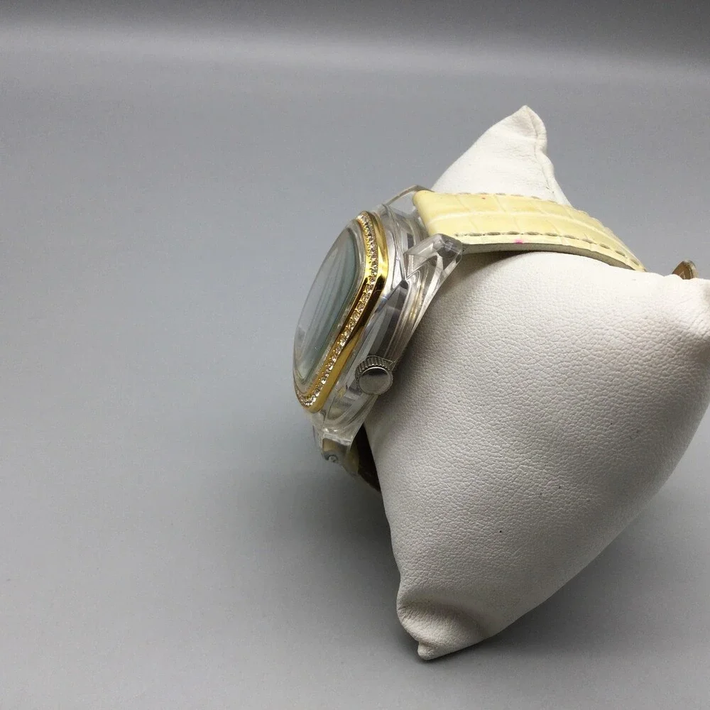 Joan Rivers Womens Watch 38mm Silver Tone Yellow Leather Crystals New Battery